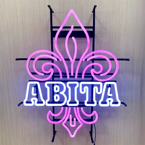 A customized LED neon sign with the word abita on it.