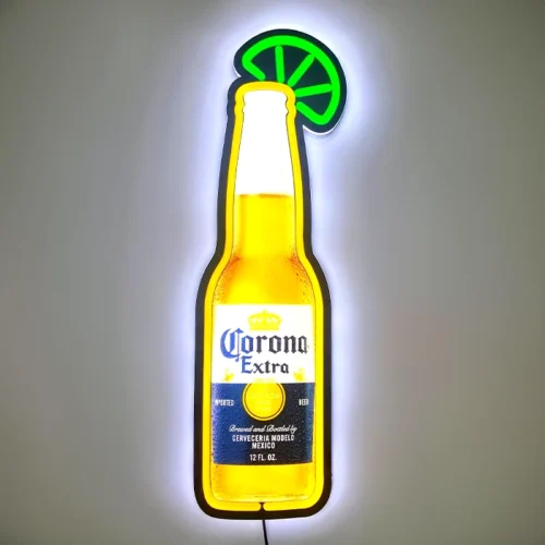 A custom LED neon sign of a Corona Extra beer. A Modelo company.