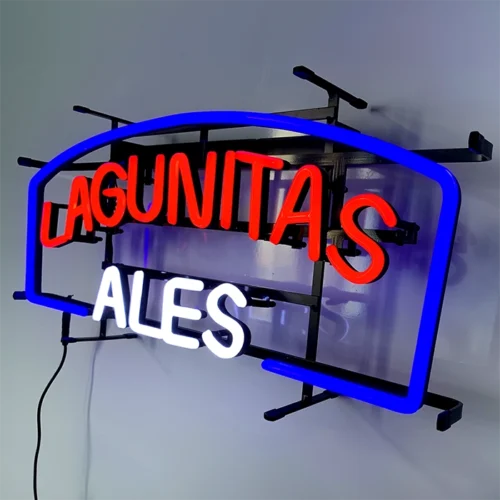 A customized LED LED neon sign that reads lagunitas ales.