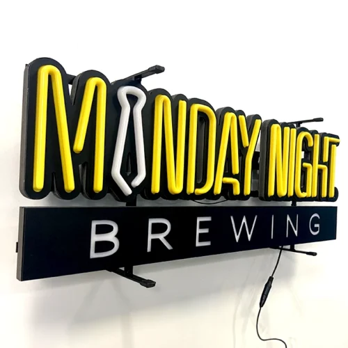 A custom LED neon sign on a wall.