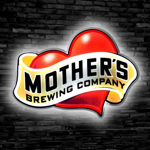 Mother's brewing company logo featuring a custom LED neon sign.