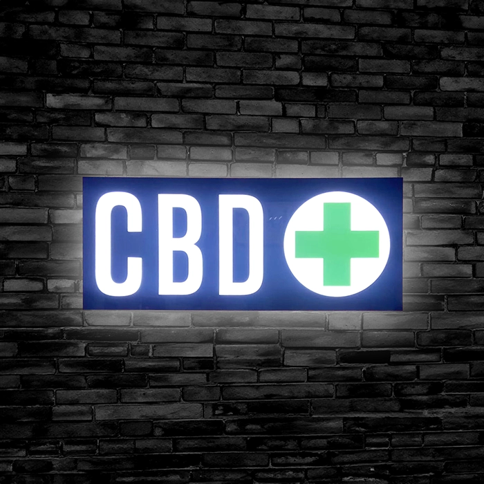 Navy Blue, white and Green LED Neon CBD Sign.